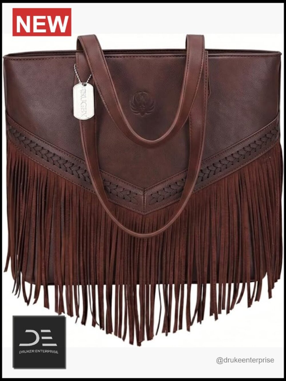 Vegan Leather Fringe Tote Bag with Hidden Pocket for Women Laptop Satchel
